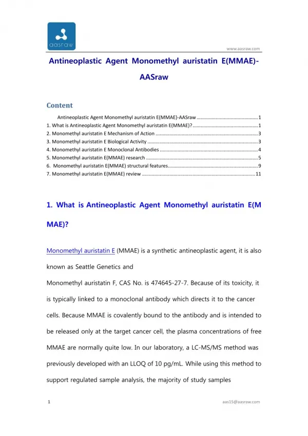 Antineoplastic Agent Monomethyl auristatin E(MMAE)-AASraw