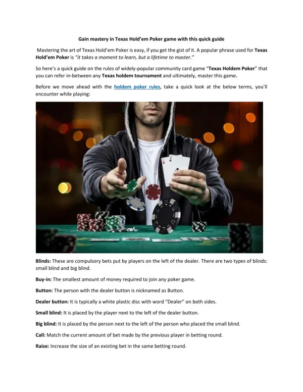 Gain mastery in Texas Hold’em Poker game with this quick guide