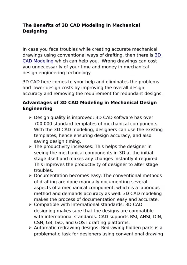 The Benefits of 3D CAD Modeling In Mechanical Design Engineering