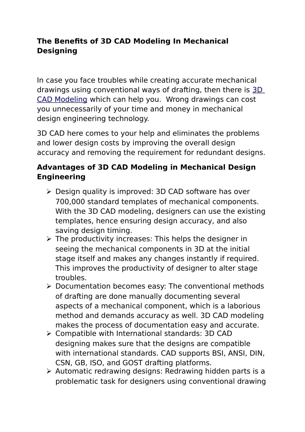 the benefits of 3d cad modeling in mechanical