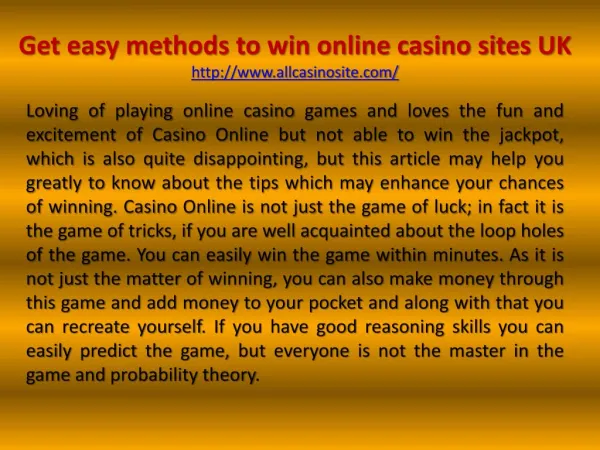 Get easy methods to win online casino sites UK