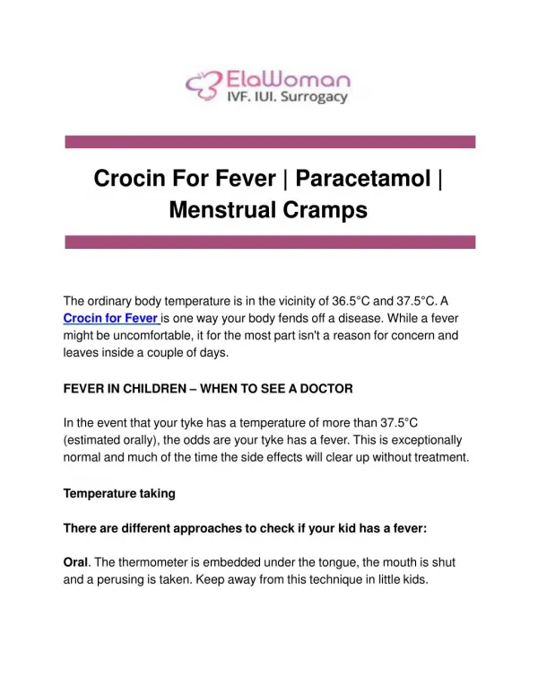 Crocin for fever _ Paracetamol _ Menstrual Cramps