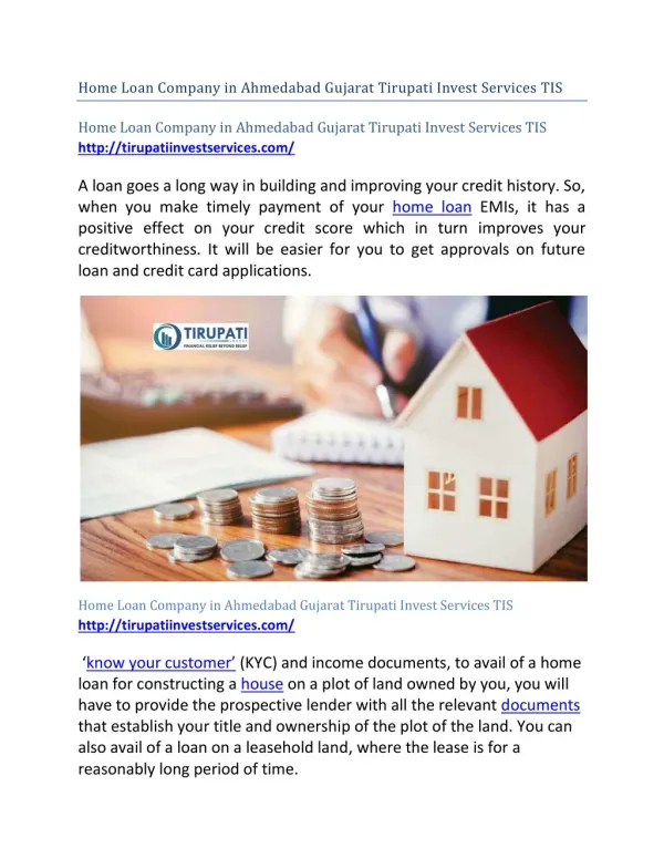 Home Loan Company in Ahmedabad Gujarat Tirupati Invest Services TIS