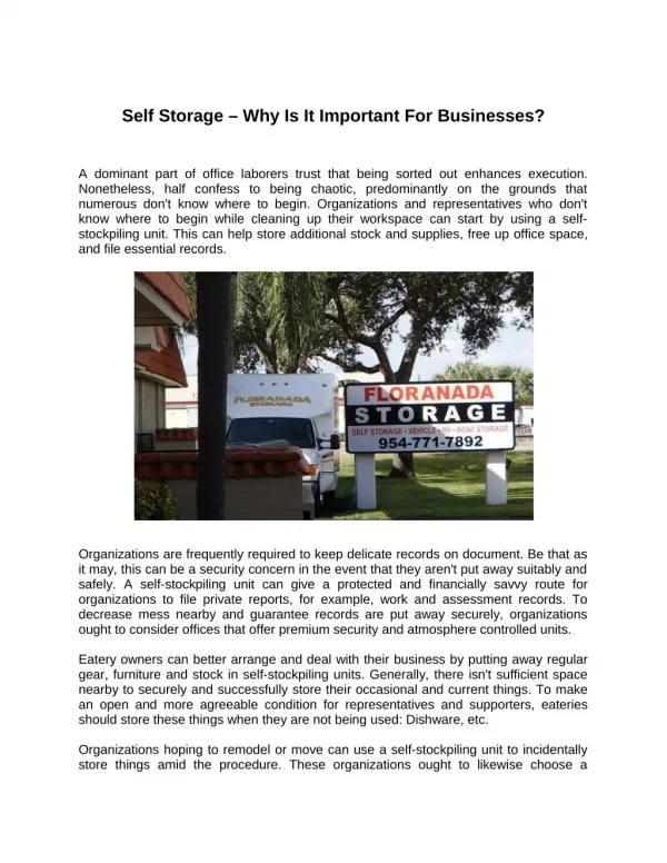 Self Storage â€“ Why Is It Important For Businesses?