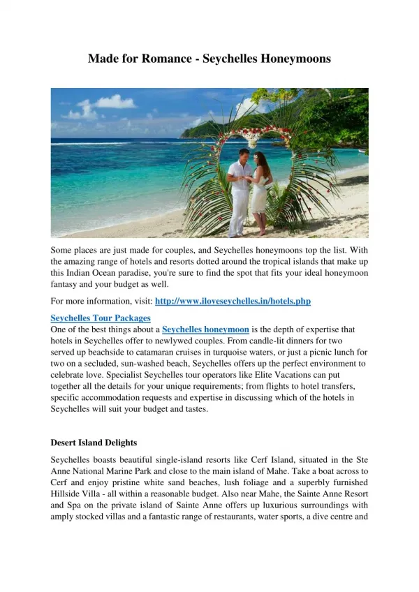 Made for Romance - Seychelles Honeymoons