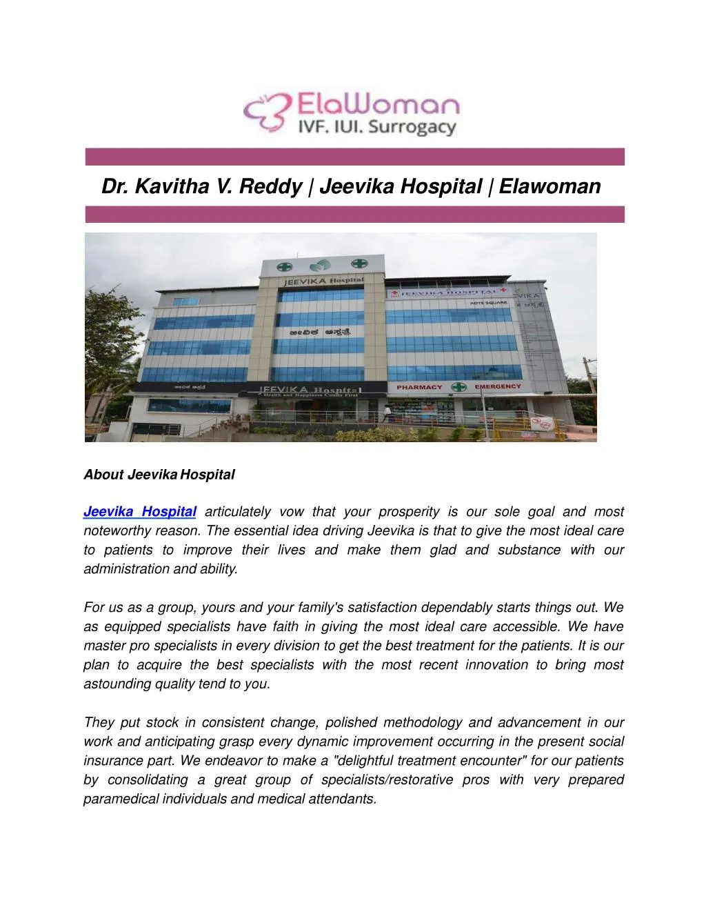 dr kavitha v reddy jeevika hospital elawoman