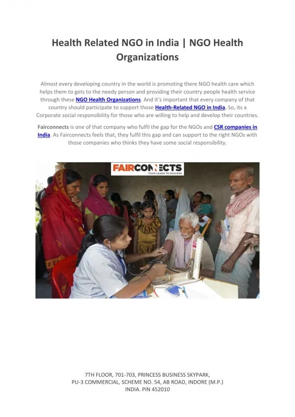 Health Related NGO in India | NGO Health Organizations