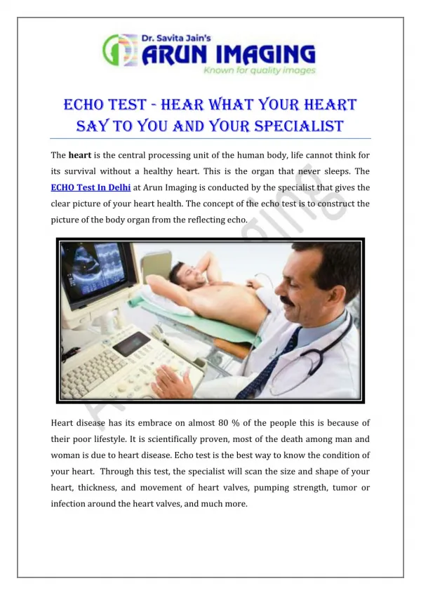 Echo Test - Hear What Your Heart Say To You And Your Specialist