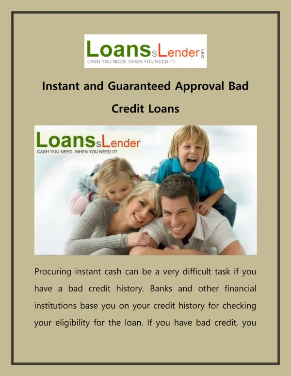 Instant and Guaranteed Approval Bad Credit Loans