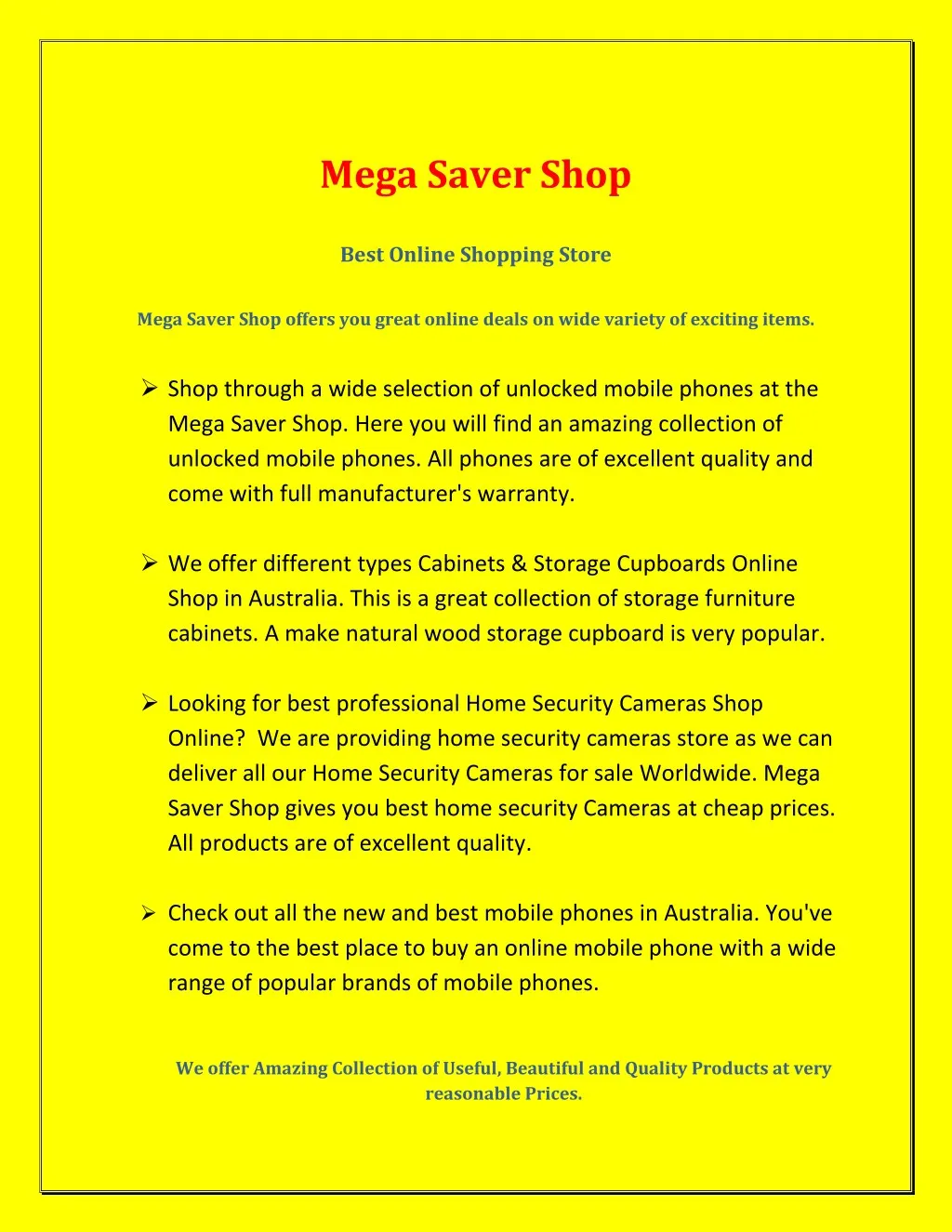 mega saver shop