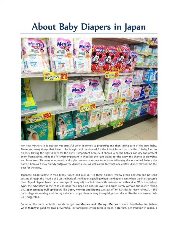 About Baby Diapers In Japan