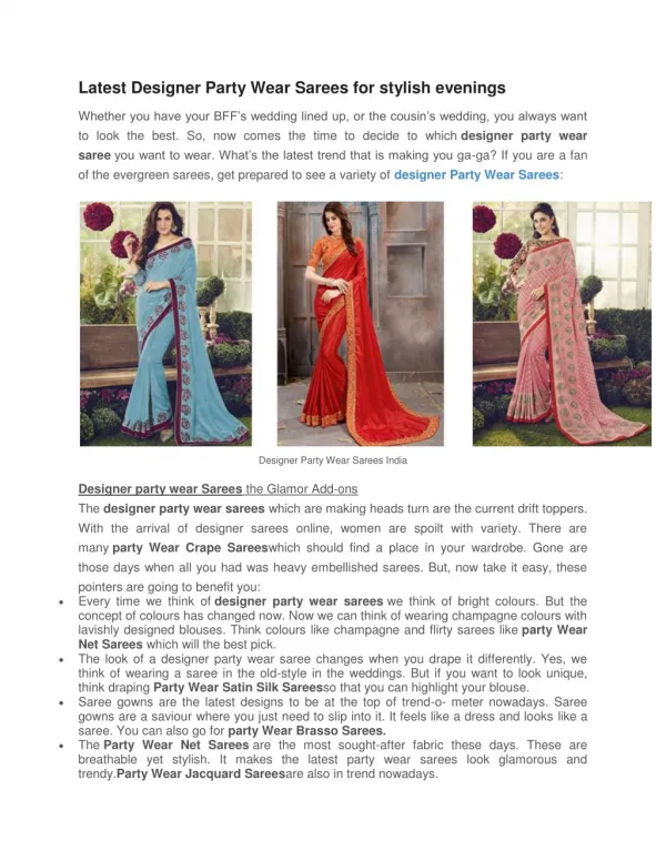 Latest Designer Party Wear Sarees for stylish evenings