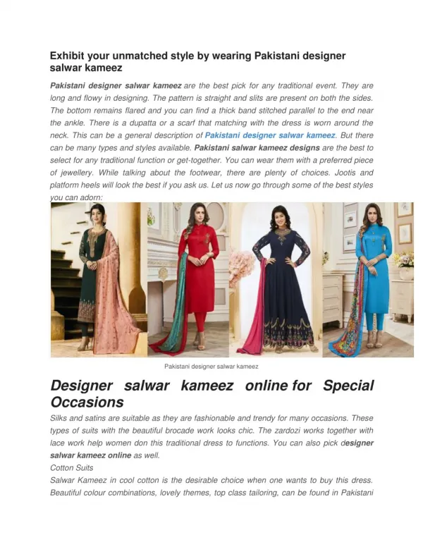 Pakistani designer salwar kameez with latest designs from India manufacture