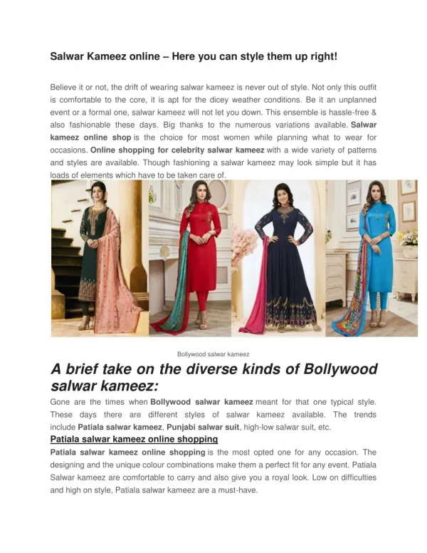 Salwar Kameez online â€“ Here you can style them up right!