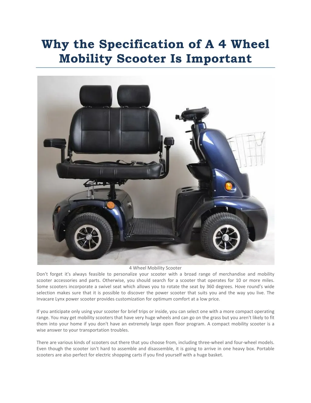 why the specification of a 4 wheel mobility