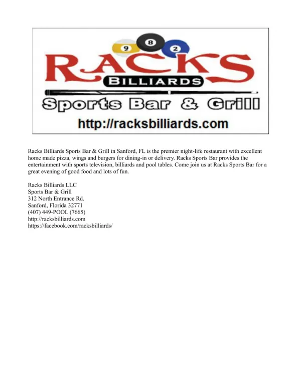 Racks Billiards Sports Bar & Grill in Sanford, FL