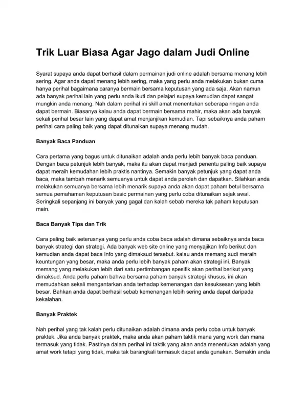 TRIK LUAR BIASA AGAR JAGO DALAM JUDI ONLINE