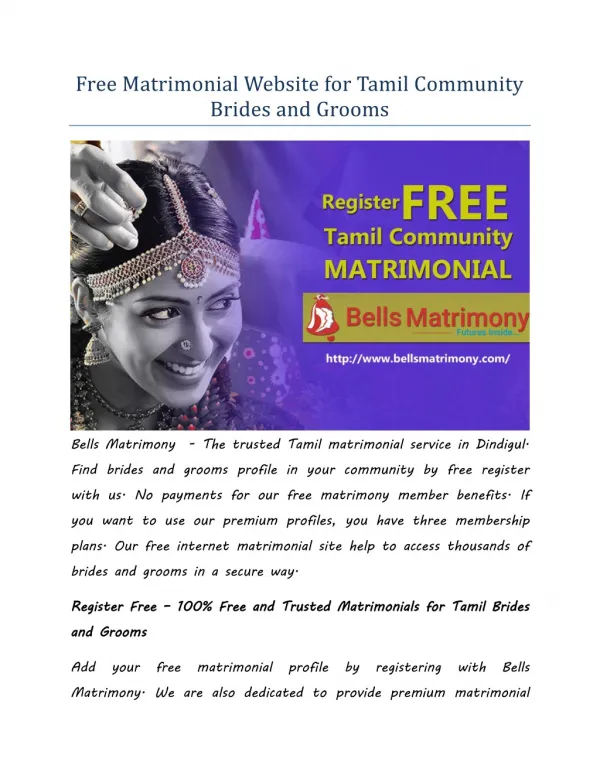 Free Matrimonial Website for Tamil Community Brides and Grooms