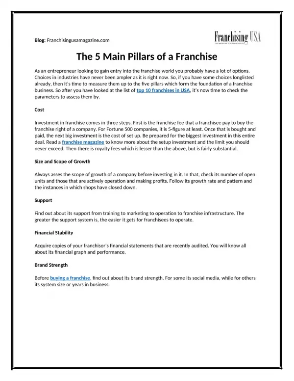 The 5 Main Pillars of a Franchise – Franchising USA