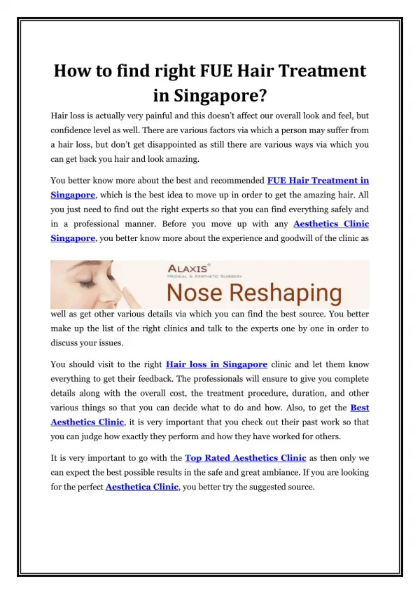 How to find right FUE Hair Treatment in Singapore