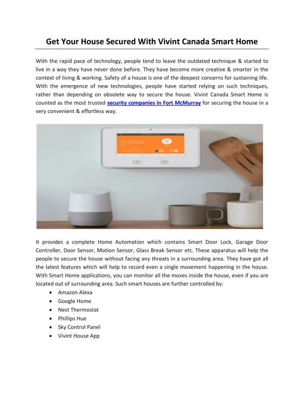 Get Your House Secured With Vivint Canada Smart Home