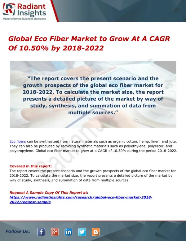 Global Eco Fiber Market to Grow At A CAGR Of 10.50% by 2018-2022