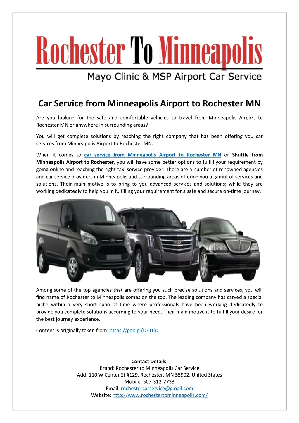 car service from minneapolis airport to rochester