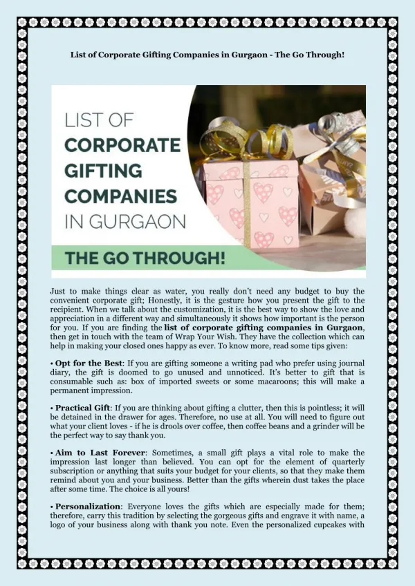 List of Corporate Gifting Companies in Gurgaon - The Go Through!