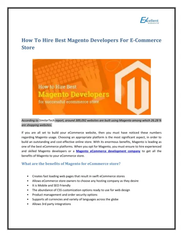 How To Hire Best Magento Developers For E-Commerce Store