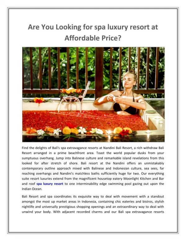 Are You Looking for spa luxury resort at Affordable Price?