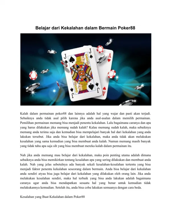 Belajar dari Kekalahan dalam Bermain Poker88