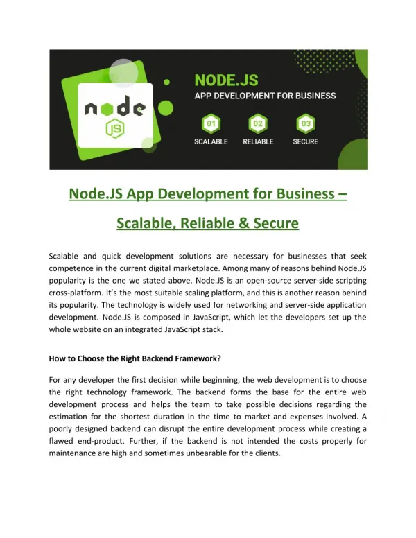 Node.JS App Development for Business â€“ Scalable, Reliable & Secure
