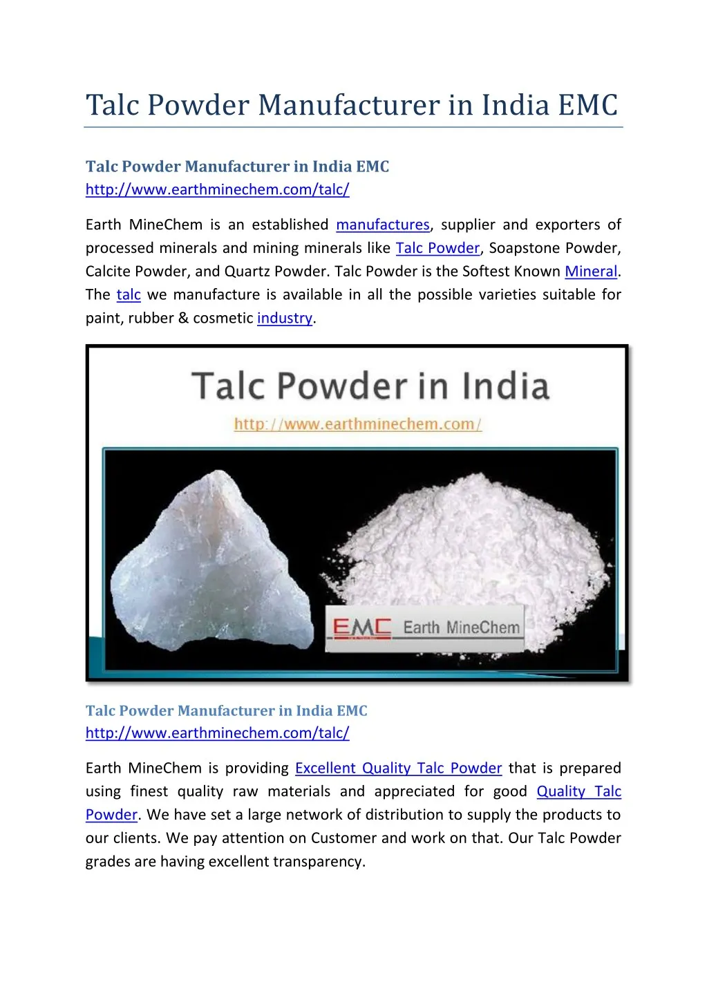 talc powder manufacturer in india emc