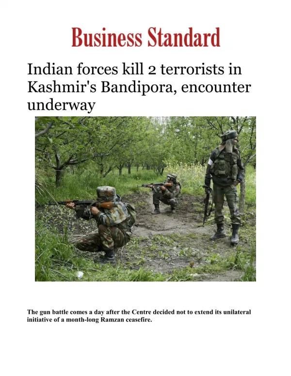 Indian forces kill 2 terrorists in Kashmir's Bandipora, encounter underway