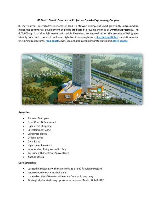 83 Metro Street: Commercial Project on Dwarka Expressway, Gurgaon