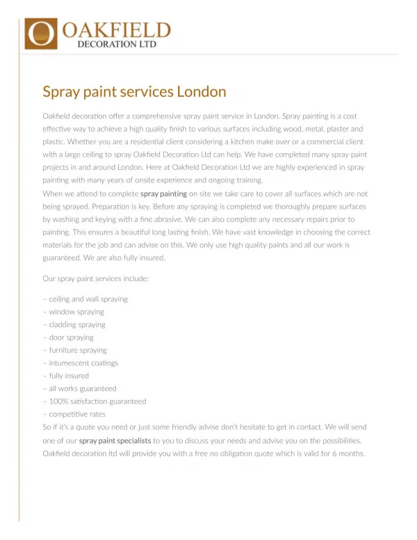 Spray paint services London