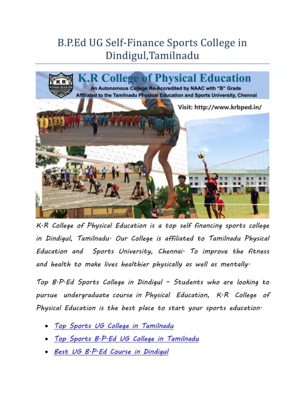 Best Self-Finance Sports College in Tamilnadu – B.P.Ed UG Course