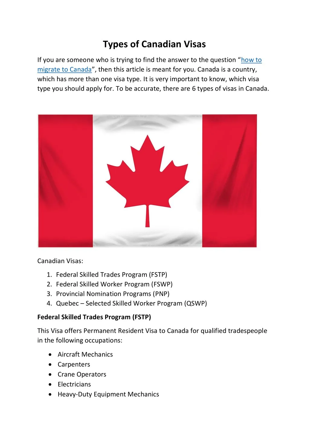 types of canadian visas