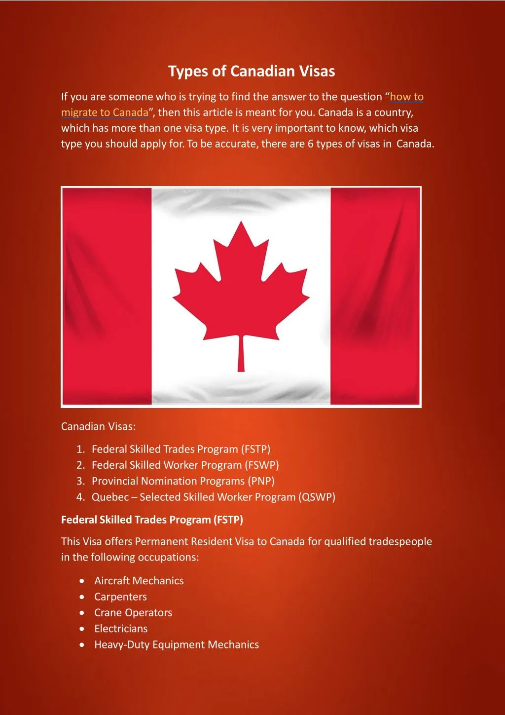 types of canadian visas if you are someone
