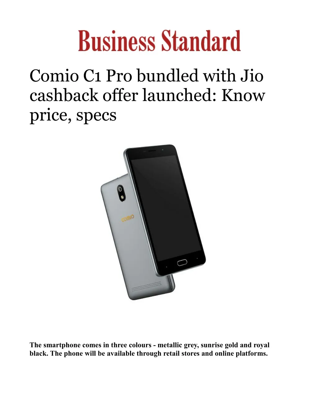 comio c1 pro bundled with jio cashback offer