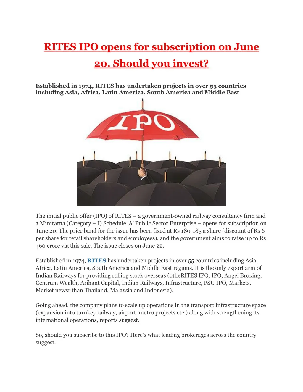 rites ipo opens for subscription on june