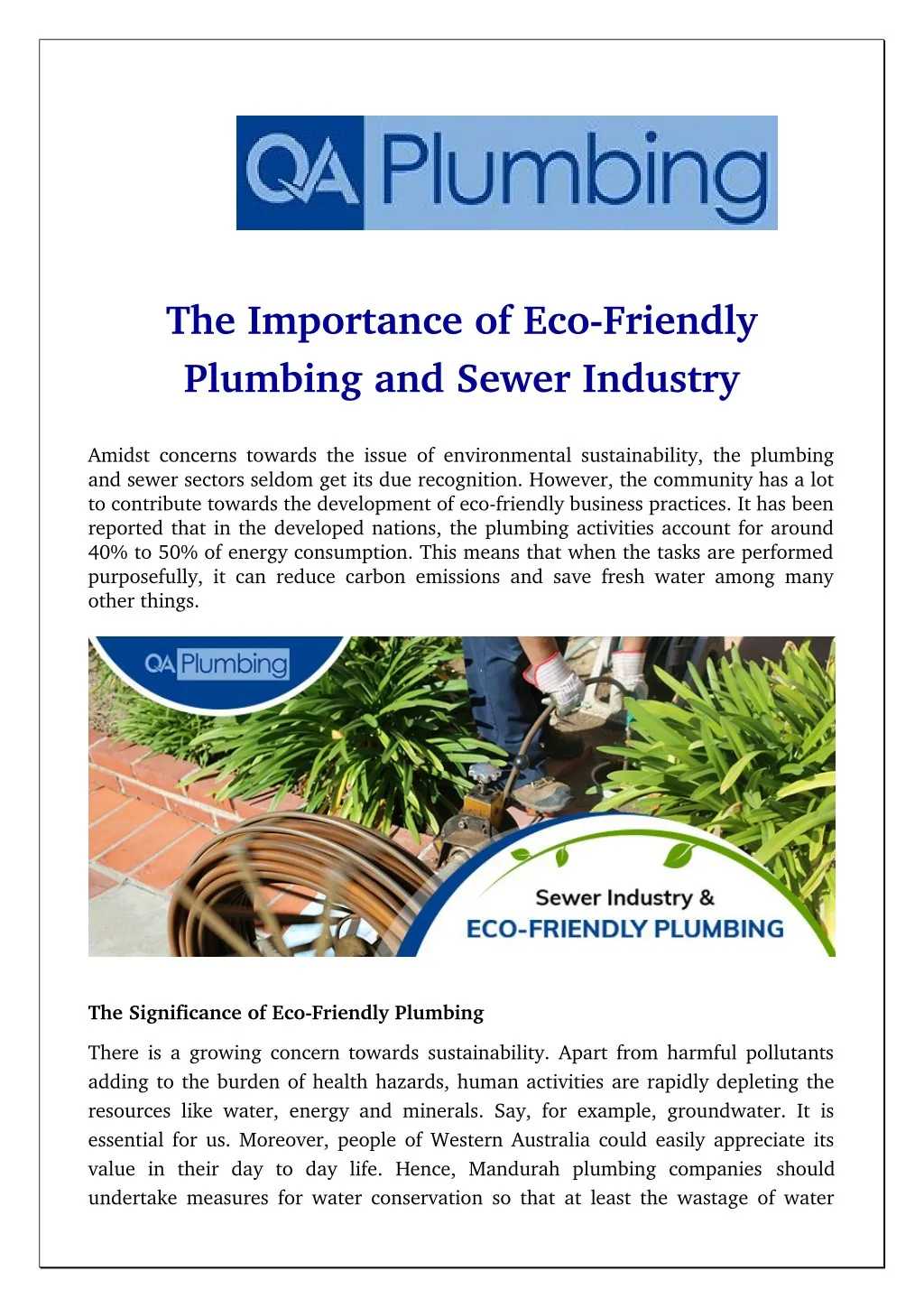 the importance of eco friendly plumbing and sewer