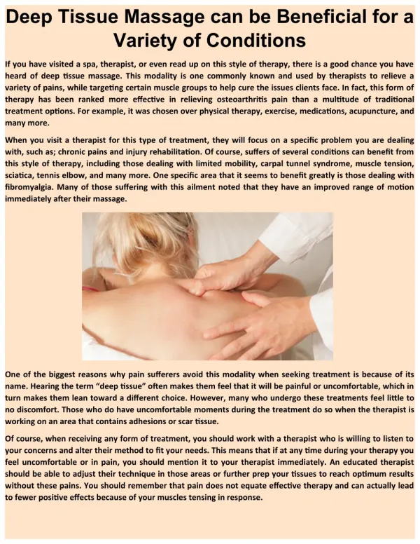 Deep Tissue Massage can be Beneficial for a Variety of Conditions