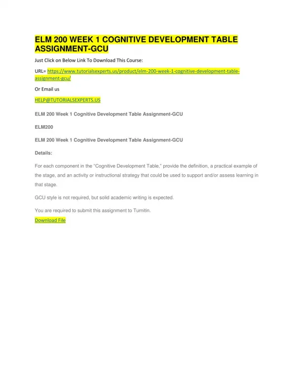 elm 200 week 1 cognitive development table