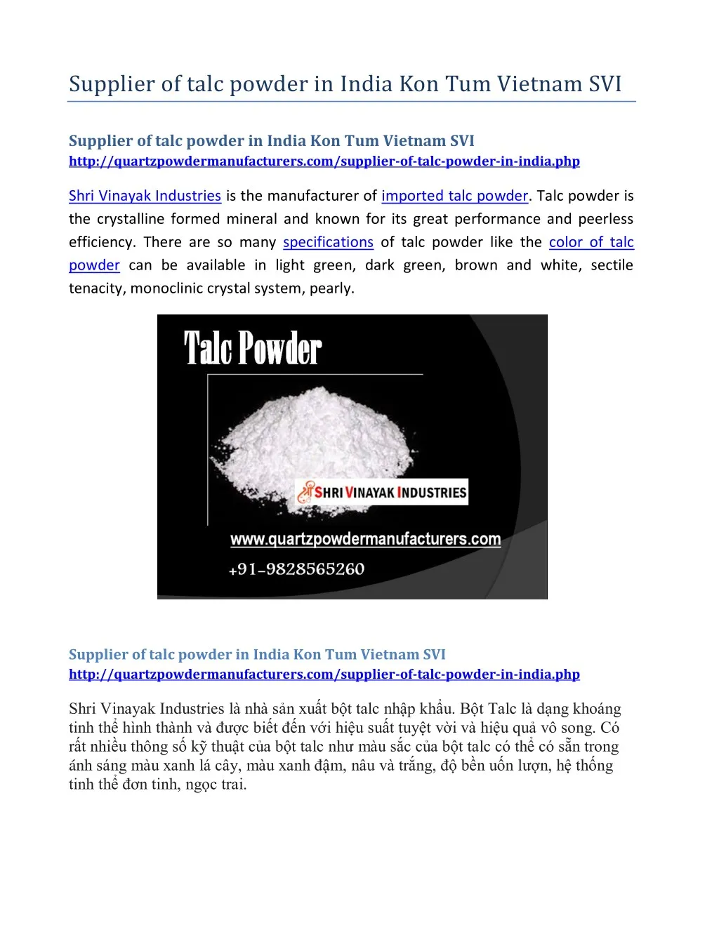 supplier of talc powder in india kon tum vietnam