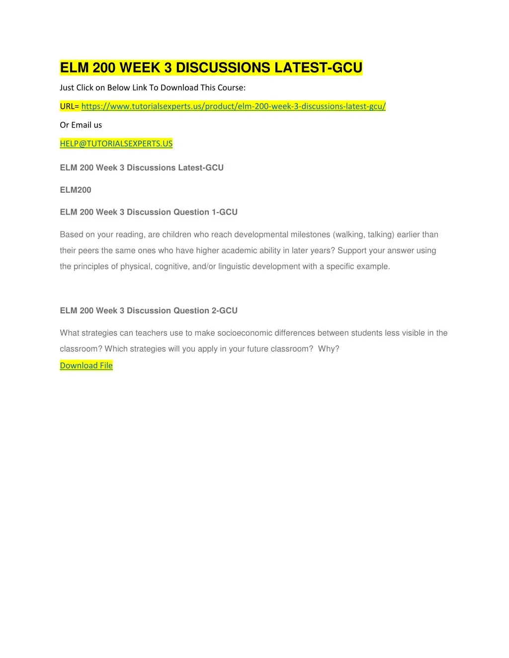 elm 200 week 3 discussions latest gcu