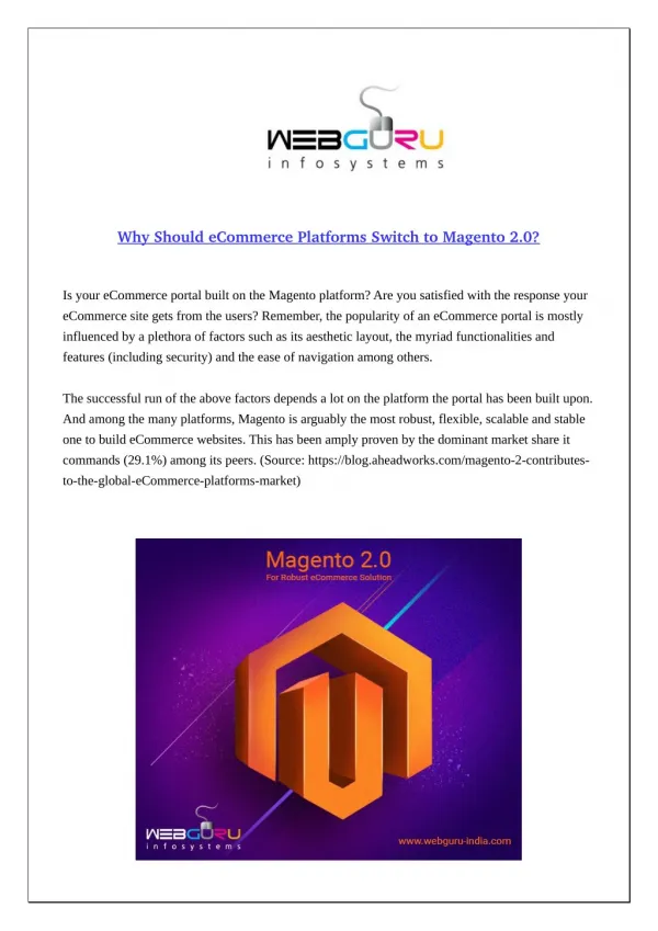 Why Should eCommerce Platforms Switch to Magento 2.0?