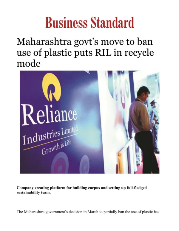 Maharashtra govt's move to ban use of plastic puts RIL in recycle mode