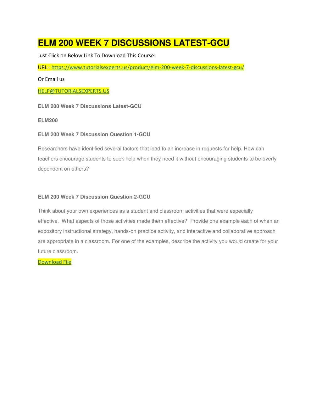 elm 200 week 7 discussions latest gcu