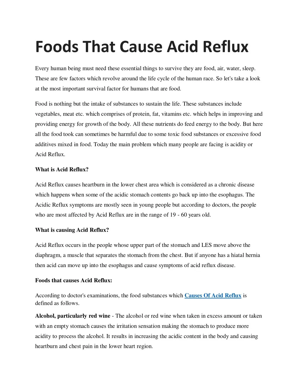 foods that cause acid reflux